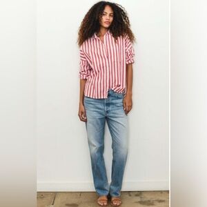 NWOT Alex Mill Jo shirt in red and white positano stripe cotton linen - large